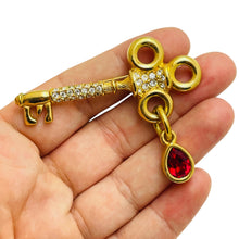 Load image into Gallery viewer, Vintage SWAROVSKI swan signed gold plated dangle crystals key designer brooch
