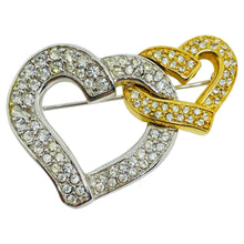 Load image into Gallery viewer, Vintage SWAROVSKI swan signed gold silver plated crystals hearts designer brooch
