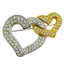 Load image into Gallery viewer, Vintage SWAROVSKI swan signed gold silver plated crystals hearts designer brooch
