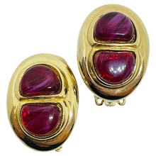 Load image into Gallery viewer, Vintage TJM Usa signed gold red glass gemstones massive designer clip earrings
