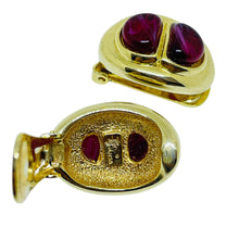 Load image into Gallery viewer, Vintage TJM Usa signed gold red glass gemstones massive designer clip earrings
