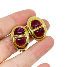 Load image into Gallery viewer, Vintage TJM Usa signed gold red glass gemstones massive designer clip earrings
