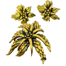 Load image into Gallery viewer, Vintage TORTOLANI gold tone flower designer earrings brooch set
