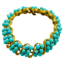Load image into Gallery viewer, Vintage TRIFARI crown gold tone faux turquoise designer bracelet
