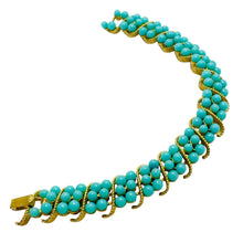 Load image into Gallery viewer, Vintage TRIFARI crown gold tone faux turquoise designer bracelet
