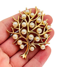 Load image into Gallery viewer, Vintage TRIFARI crown signed gold pearl tree designer brooch
