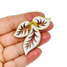 Load image into Gallery viewer, Vintage TRIFARI crown signed gold tone enamel leafs designer brooch
