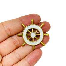 Load image into Gallery viewer, Vintage TRIFARI crown signed gold tone enamel nautical designer brooch
