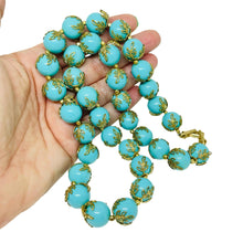 Load image into Gallery viewer, Vintage TRIFARI crown signed gold tone faux turquoise beaded designer necklace
