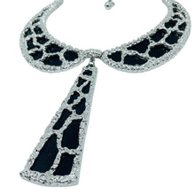 Load image into Gallery viewer, Vintage TRIFARI crown silver tone black modernist brutalist designer necklace
