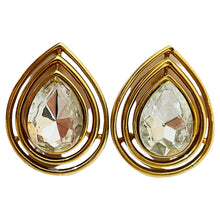 Load image into Gallery viewer, Vintage TRIFARI gold glass designer runway clip on earrings
