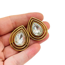 Load image into Gallery viewer, Vintage TRIFARI gold glass designer runway clip on earrings
