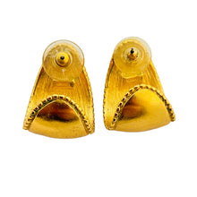 Load image into Gallery viewer, Vintage TRIFARI gold purple enamel designer runway pierced earrings
