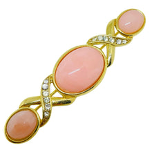 Load image into Gallery viewer, Vintage TRIFARI signed gold tone faux pink coral rhinestones designer brooch

