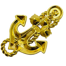 Load image into Gallery viewer, Vintage TRIFARI signed gold tone rhinestone enamel anchor designer brooch
