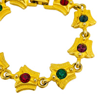 Load image into Gallery viewer, Vintage USA matte gold jewel rhinestone designer runway bracelet
