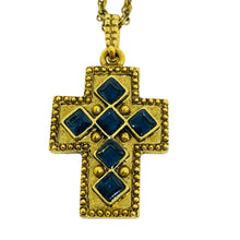 Load image into Gallery viewer, Vintage VATICAN LIBRARY COLLECTION gold tone sapphire cz cross chain necklace
