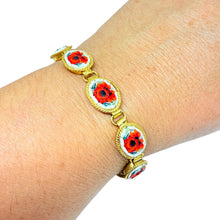 Load image into Gallery viewer, Vintage WD ITALE signed gold plated micro mosaic stones flower link bracelet
