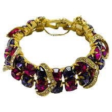 Load image into Gallery viewer, Vintage WEISS signed gold tone pink purple rhinestones designer bracelet
