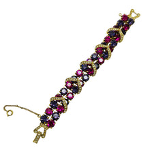 Load image into Gallery viewer, Vintage WEISS signed gold tone pink purple rhinestones designer bracelet
