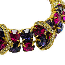 Load image into Gallery viewer, Vintage WEISS signed gold tone pink purple rhinestones designer bracelet
