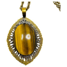 Load image into Gallery viewer, Vintage WESTERN GERMANY gold tone tiger eye designer pendant chain necklace
