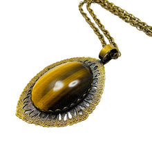 Load image into Gallery viewer, Vintage WESTERN GERMANY gold tone tiger eye designer pendant chain necklace
