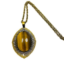 Load image into Gallery viewer, Vintage WESTERN GERMANY gold tone tiger eye designer pendant chain necklace
