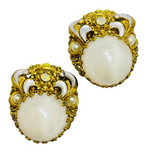 Load image into Gallery viewer, Vintage WESTERN GERMANY signed gold tone milk glass designer clip on earrings
