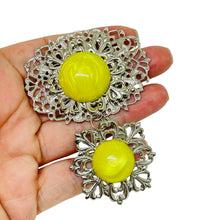 Load image into Gallery viewer, Vintage WESTERN GERMANY silver tone yellow lucite cabochons designer brooch
