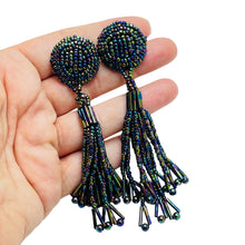 Load image into Gallery viewer, Vintage beaded dangle tassel clip on earrings
