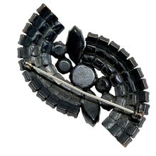 Load image into Gallery viewer, Vintage black metal navette rhinestones designer brooch
