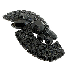 Load image into Gallery viewer, Vintage black metal navette rhinestones designer brooch
