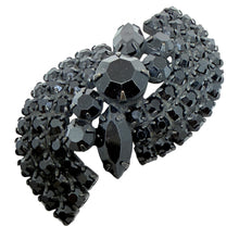 Load image into Gallery viewer, Vintage black metal navette rhinestones designer brooch
