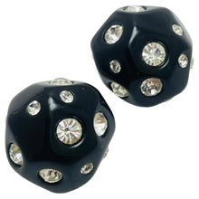 Load image into Gallery viewer, Vintage black resin gold tone rhinestone designer clip on earrings
