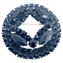 Load image into Gallery viewer, Vintage black tone rhinestone designer brooch
