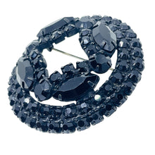 Load image into Gallery viewer, Vintage black tone rhinestone designer brooch

