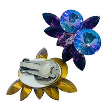 Load image into Gallery viewer, Vintage blue purple nanette glass stones clip on earrings
