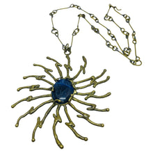 Load image into Gallery viewer, Vintage brass blue stone artisan abstract modernist designer pendant necklace
