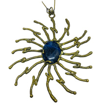 Load image into Gallery viewer, Vintage brass blue stone artisan abstract modernist designer pendant necklace
