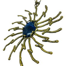 Load image into Gallery viewer, Vintage brass blue stone artisan abstract modernist designer pendant necklace
