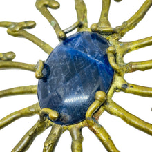Load image into Gallery viewer, Vintage brass blue stone artisan abstract modernist designer pendant necklace
