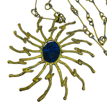 Load image into Gallery viewer, Vintage brass blue stone artisan abstract modernist designer pendant necklace
