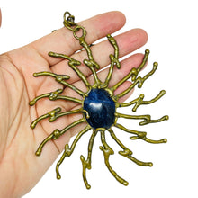 Load image into Gallery viewer, Vintage brass blue stone artisan abstract modernist designer pendant necklace
