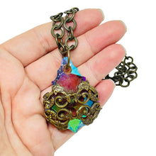 Load image into Gallery viewer, Vintage bronze gold chain aurora crystal pendant massive designer necklace

