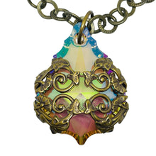 Load image into Gallery viewer, Vintage bronze gold chain aurora crystal pendant massive designer necklace
