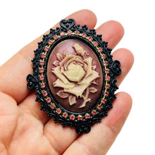 Load image into Gallery viewer, Vintage cameo rose rhinestone designer brooch
