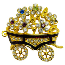 Load image into Gallery viewer, Vintage carriage flowers gold enamel rhinestone designer brooch
