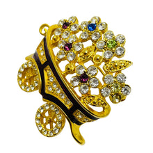 Load image into Gallery viewer, Vintage carriage flowers gold enamel rhinestone designer brooch
