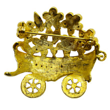 Load image into Gallery viewer, Vintage carriage flowers gold enamel rhinestone designer brooch
